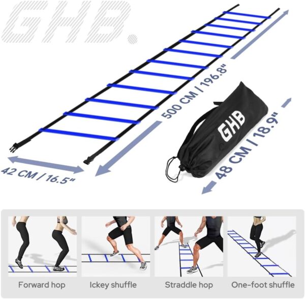 GHB Pro Agility Ladder Agility Training Ladder Speed 12 Rung 20ft with Carrying Bag - Image 3