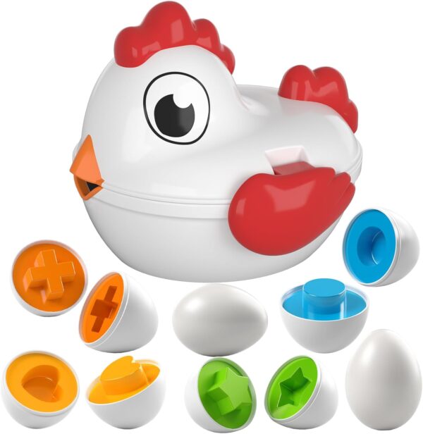 TEMI Toddler Chicken Easter Eggs Toys - Color Matched Game Shape Sorter with 6 Toy Eggs for Kids - Image 2