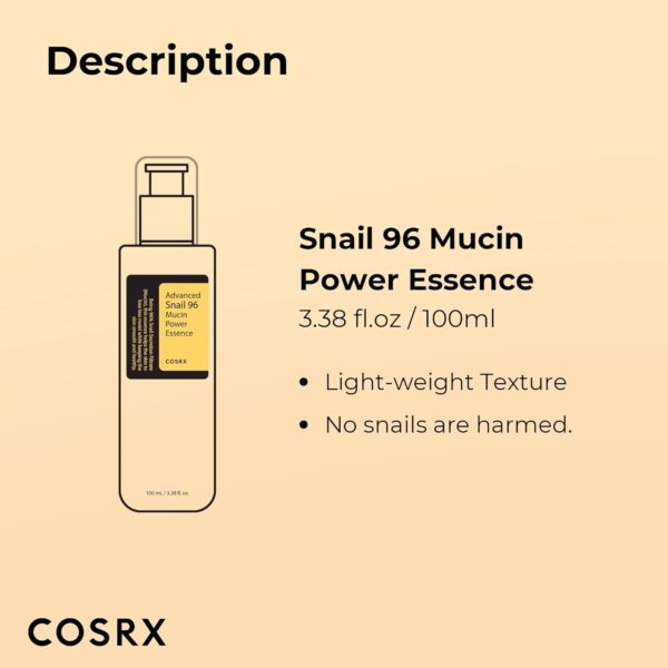 COSRX Snail Mucin 96% Power Repairing Essence 3.38 fl.oz 100ml - Image 2