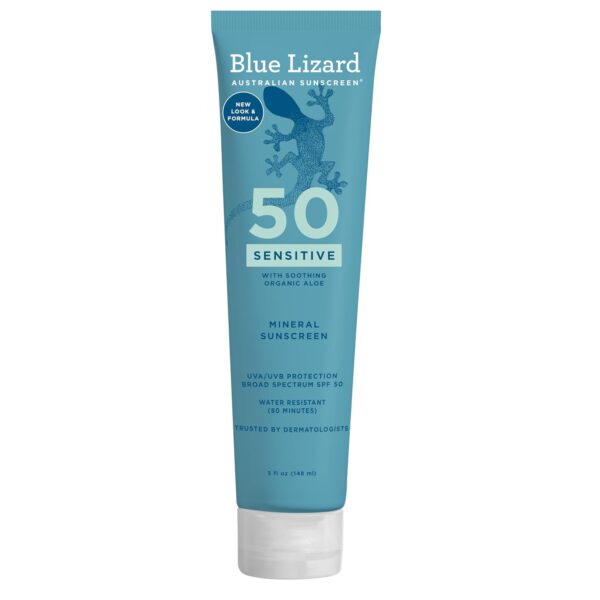 BLUE LIZARD Sensitive Mineral Sunscreen with Zinc Oxide 50+ Water Resistant UVAUVB Protection with Smart Cap Technology Fragrance Free