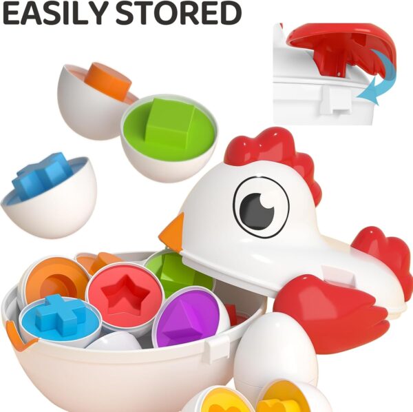 TEMI Toddler Chicken Easter Eggs Toys - Color Matched Game Shape Sorter with 6 Toy Eggs for Kids - Image 3