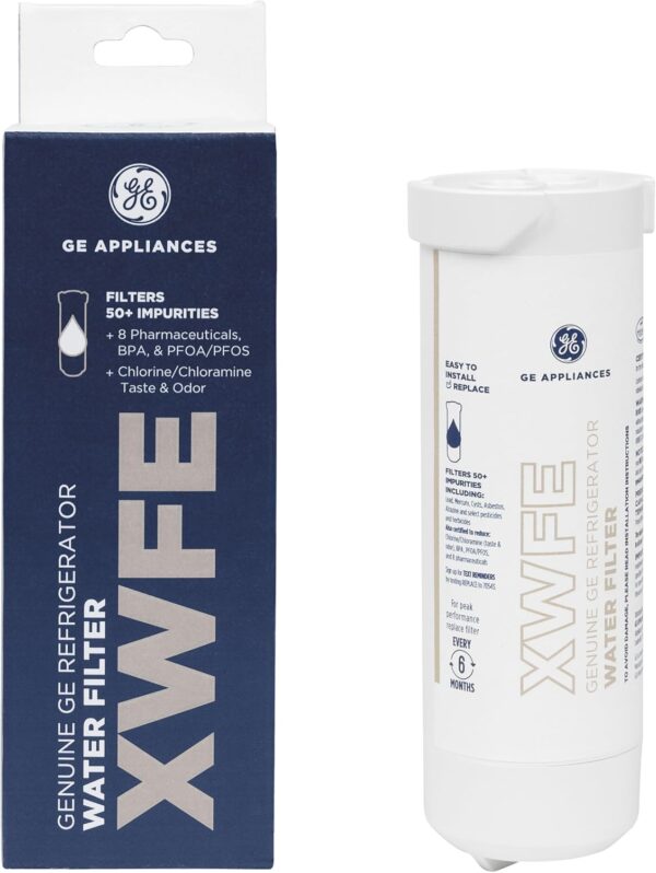 GE XWFE Refrigerator Water Filter, Genuine Replacement Filter, Certified to Reduce Lead, Sulfur, and 50+ Other Impurities