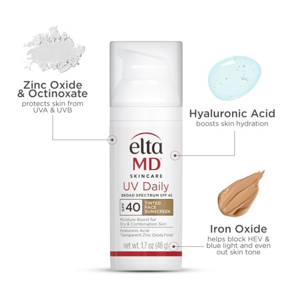 EltaMD UV Daily SPF 40 Tinted Face Sunscreen Moisturizer, Tinted Moisturizer for Face with SPF, Great for Dry - Image 3