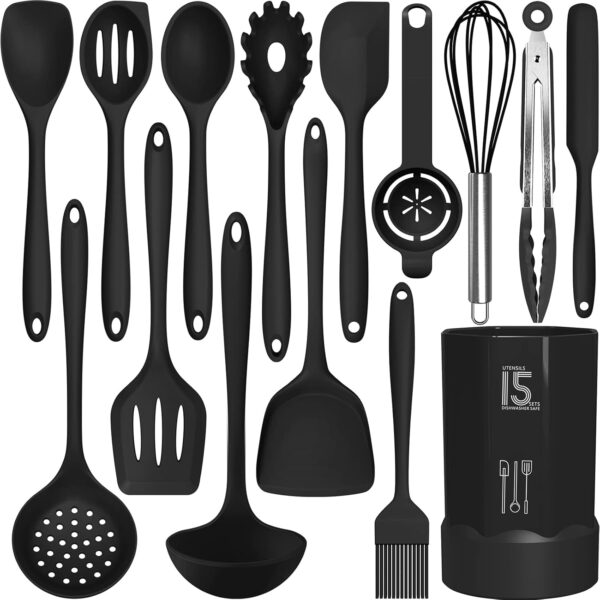 Silicone Cooking Utensils Set - 446°F Heat Resistant Kitchen Utensils,Turner Tongs,Spatula,Spoon,Brush - Image 4