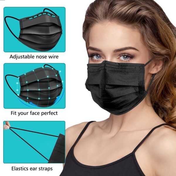 50PCS Disposable Face Masks, Black Masks, 3 Layer Protection Black Disposable Face Masks - Image 4