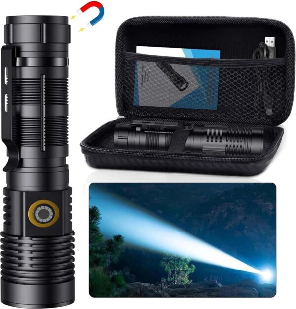 Small Tactical Flashlights 20000 High Lumens - 1500 Meters Long Beam Super Bright LED Magnetic Flashlight