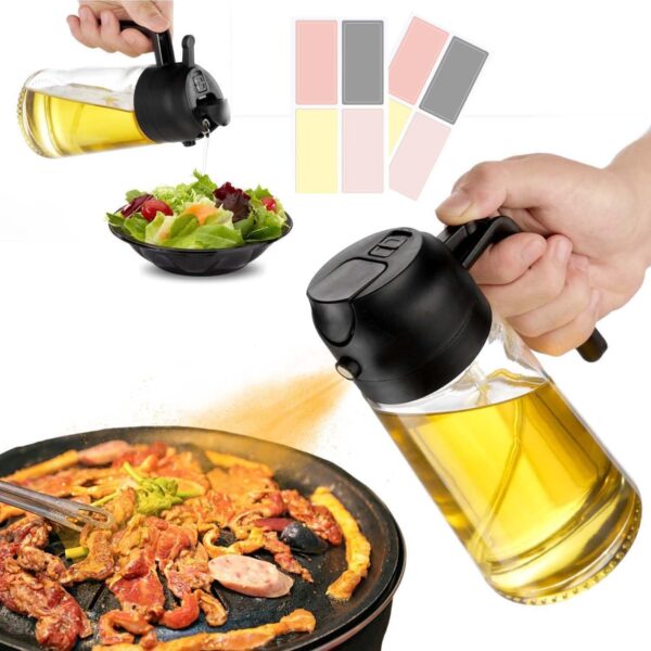 With Stickers 16oz Olive Oil Sprayer for Cooking - 2 in 1 Spray & Pour Olive Oil Dispenser