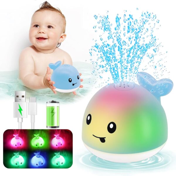 Baby Bath Toys 6-12 Months - Toddler Bath Toys for Kids Ages 1-3, Light Up Whale Bath Toy Sprinkler