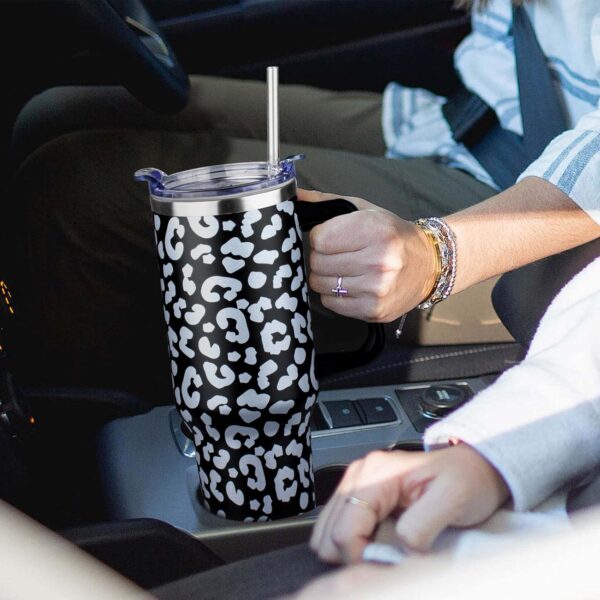 40 oz Tumbler with Handle and Straw Lid | Stainless Steel Water Bottle Travel Mug Reusable Insulated Cup With Lid And Straw - Image 2