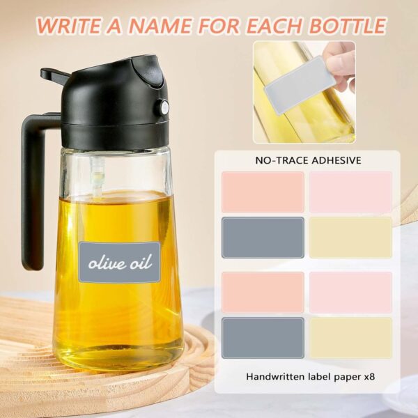 With Stickers 16oz Olive Oil Sprayer for Cooking - 2 in 1 Spray & Pour Olive Oil Dispenser - Image 3