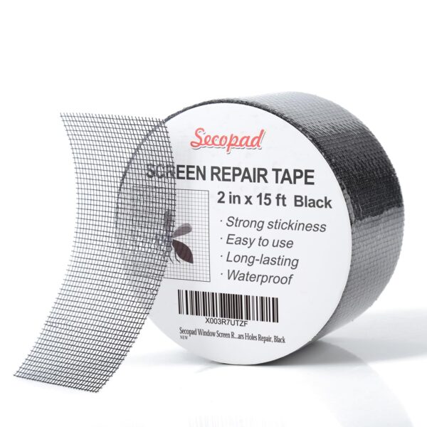 Black Window Screen Repair Tape, 2 in X 15 FT (180IN) Screen Repair Kit for Windows or Doors