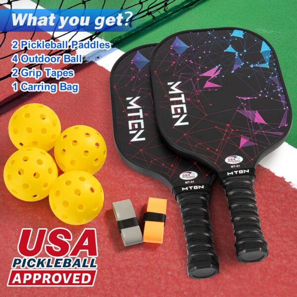 Pickleball Paddles, USAPA Approved Fiberglass Surface Pickleball Set with Pickleball Rackets - Image 2