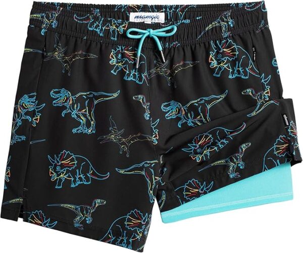 maamgic Mens Swim Trunks with Compression Liner 5" Stretch Beach Shorts Quick Dry with Zipper