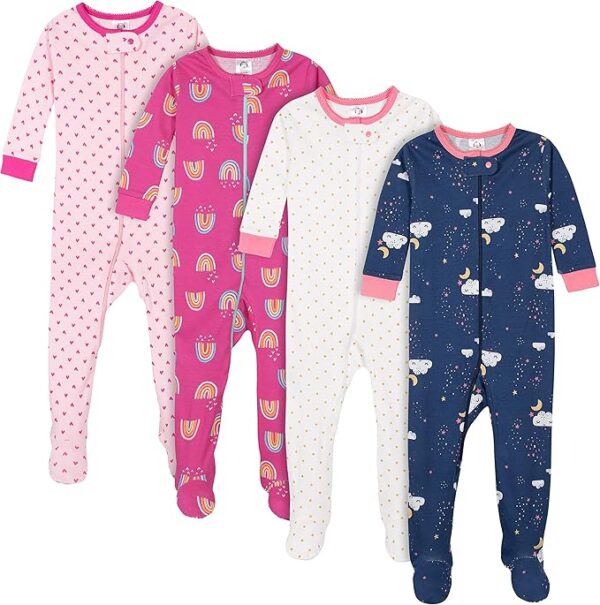 Gerber Baby Girls' 4-Pack Footed Pajamas