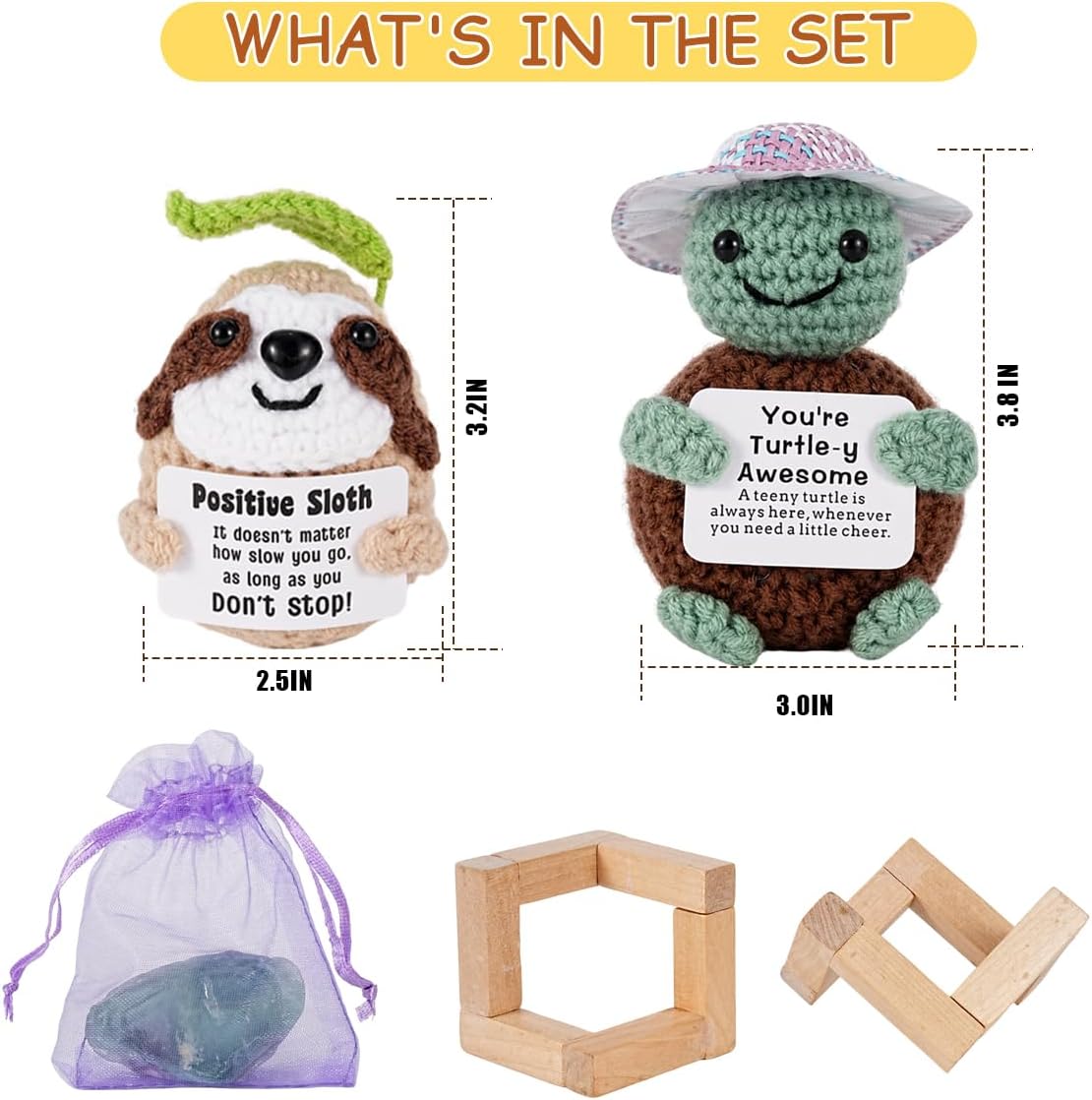 2 Pack Positive Crochet Animals, Emotional Support Decor with Inspirational Card Base - Image 5