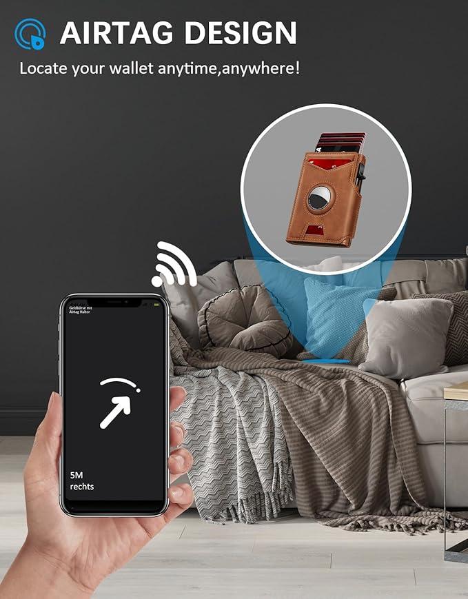 Airtag Wallet for Men, Minimalist Slim Mens Wallet Smart Pop Up Credit Card Holder for 9-13 Cards - Image 2