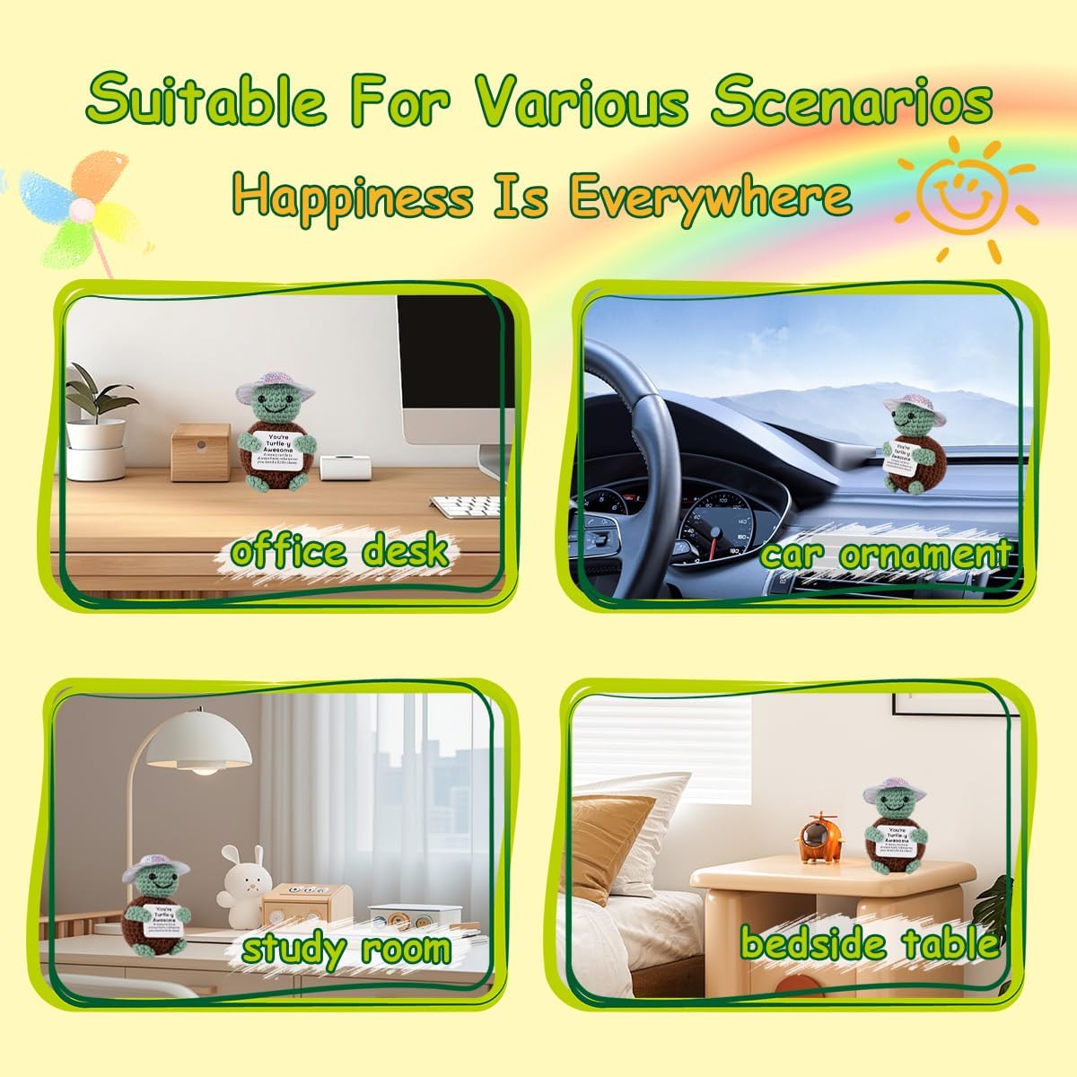 2 Pack Positive Crochet Animals, Emotional Support Decor with Inspirational Card Base - Image 2