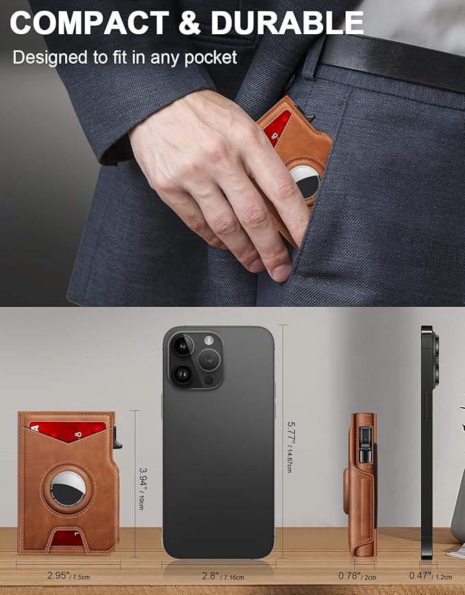 Airtag Wallet for Men, Minimalist Slim Mens Wallet Smart Pop Up Credit Card Holder for 9-13 Cards - Image 3