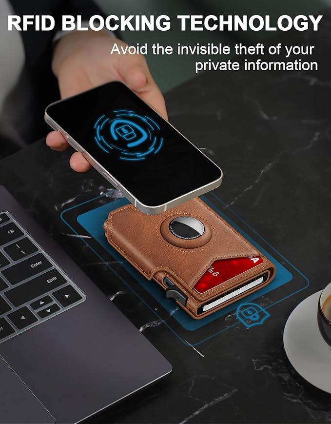 Airtag Wallet for Men, Minimalist Slim Mens Wallet Smart Pop Up Credit Card Holder for 9-13 Cards - Image 4