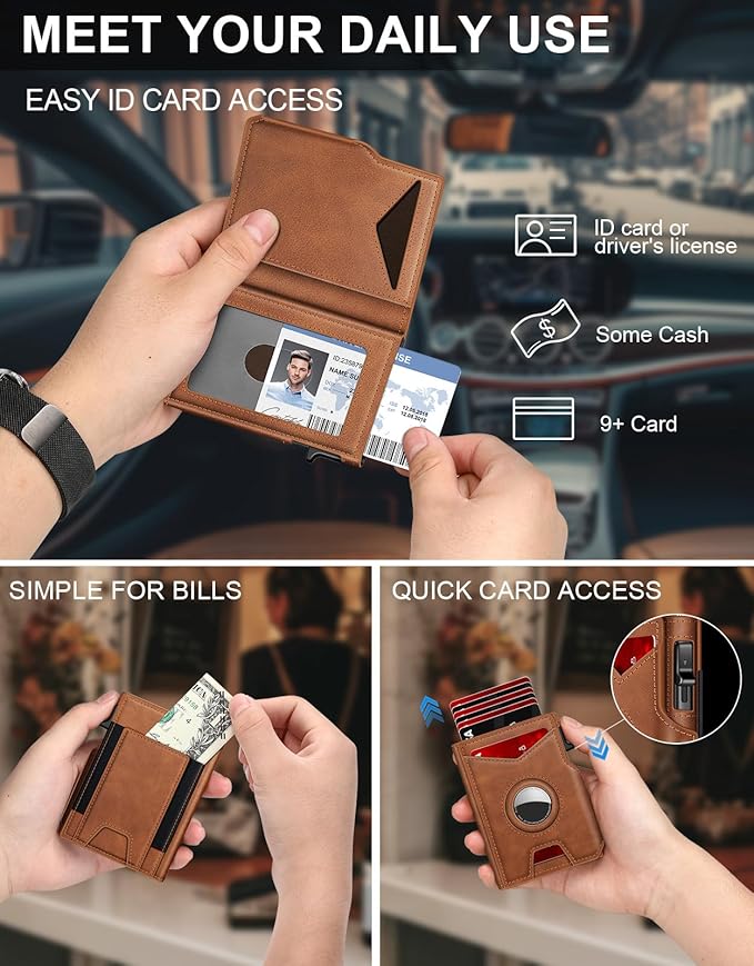 Airtag Wallet for Men, Minimalist Slim Mens Wallet Smart Pop Up Credit Card Holder for 9-13 Cards - Image 5