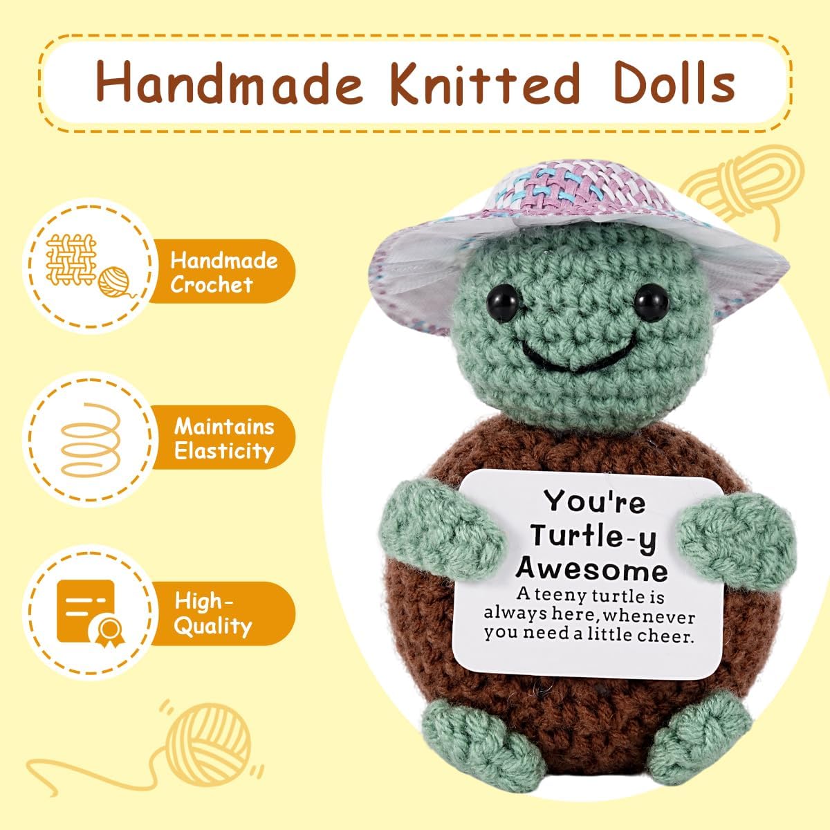 2 Pack Positive Crochet Animals, Emotional Support Decor with Inspirational Card Base - Image 3