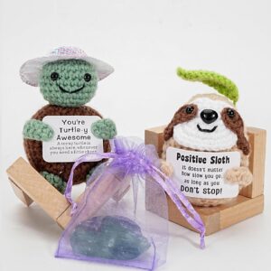 2 Pack Positive Crochet Animals, Emotional Support Decor with Inspirational Card Base