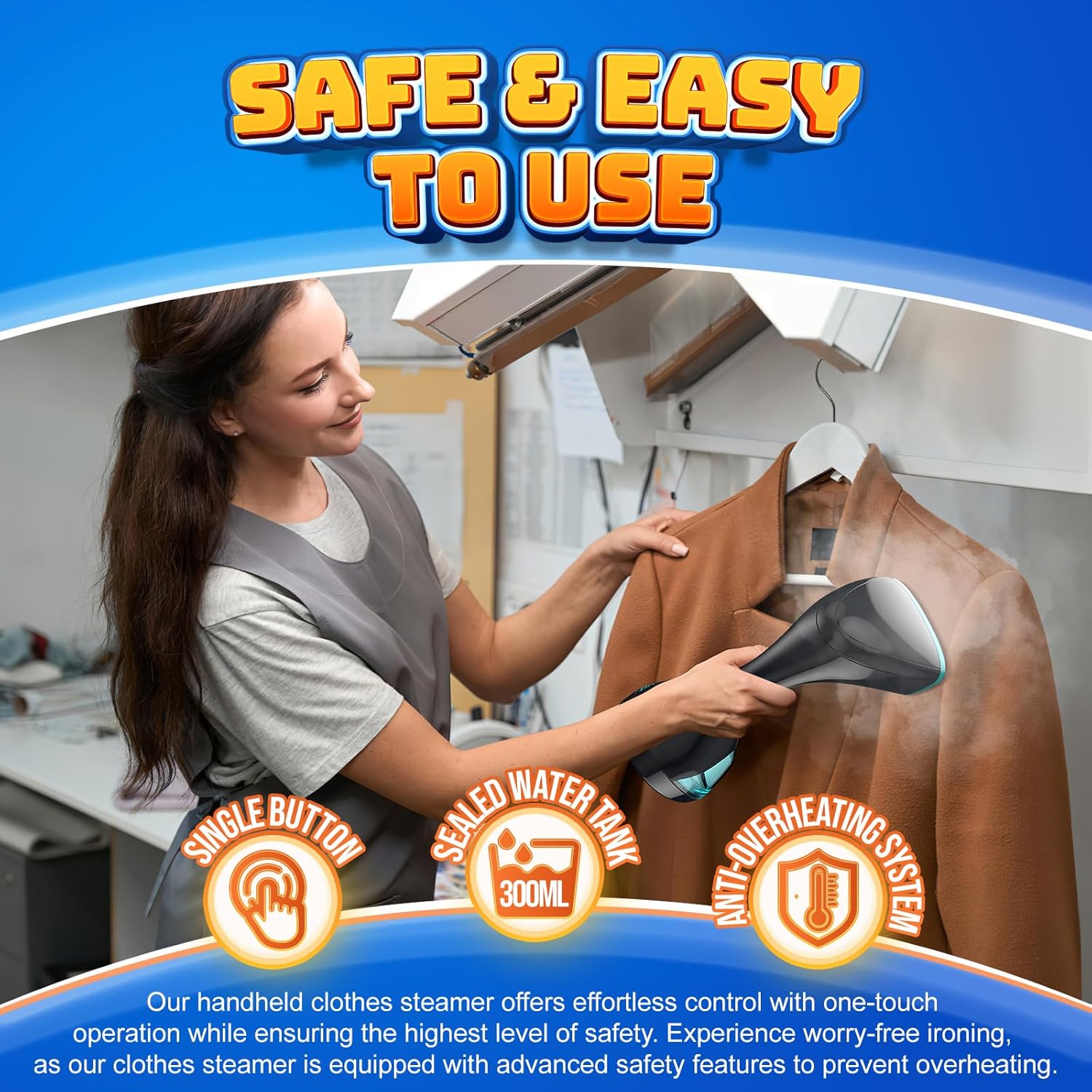 15s Fast Heat-Up and 1800W Powerful Steamer for Clothes with 3 Modes and 300ml Water Tank - Image 4