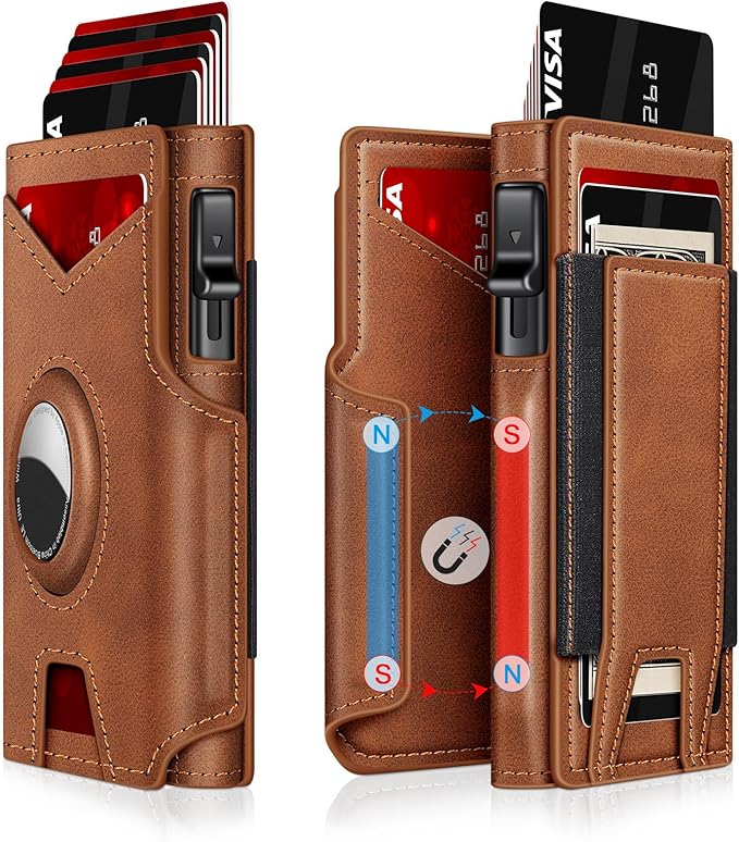 Airtag Wallet for Men, Minimalist Slim Mens Wallet Smart Pop Up Credit Card Holder for 9-13 Cards
